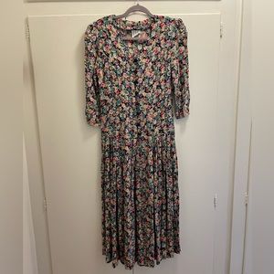 90’s Ivy Brand Floral Dress Faceted Buttons